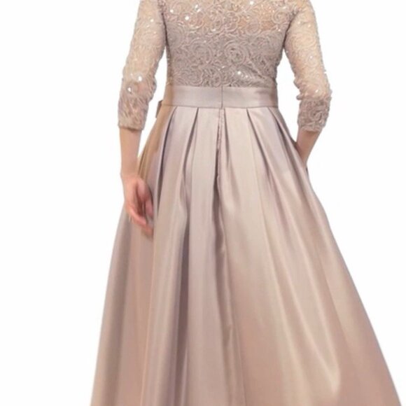 New ALEX EVENINGS Size 4 Beige Sequined-Bodice High-Low Gown Cocktail Dress Midi - Picture 2 of 15